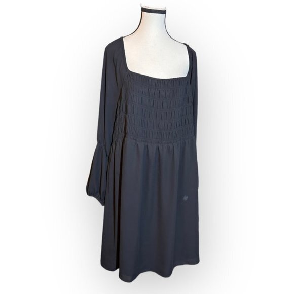 Women’s 2x Black Off Shoulder Flare Sleeve Smocked Fit and Flare Skater Dress - Picture 1 of 9